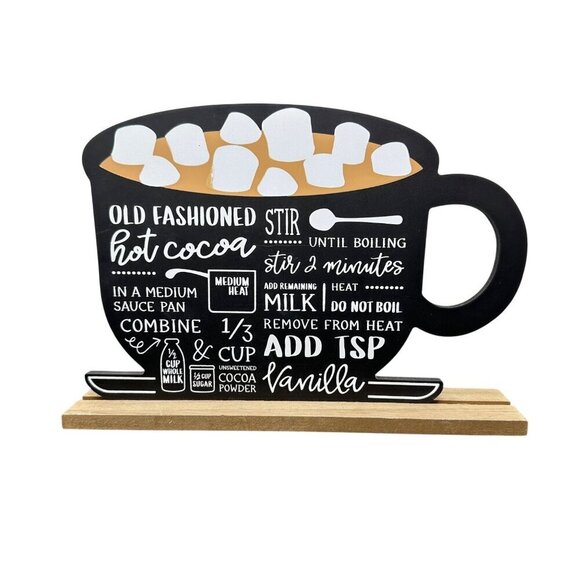 Hot Cocoa Recipe Cup Sign 10in Freestanding Farmhouse Kitchen Holiday Decor - Picture 5 of 11
